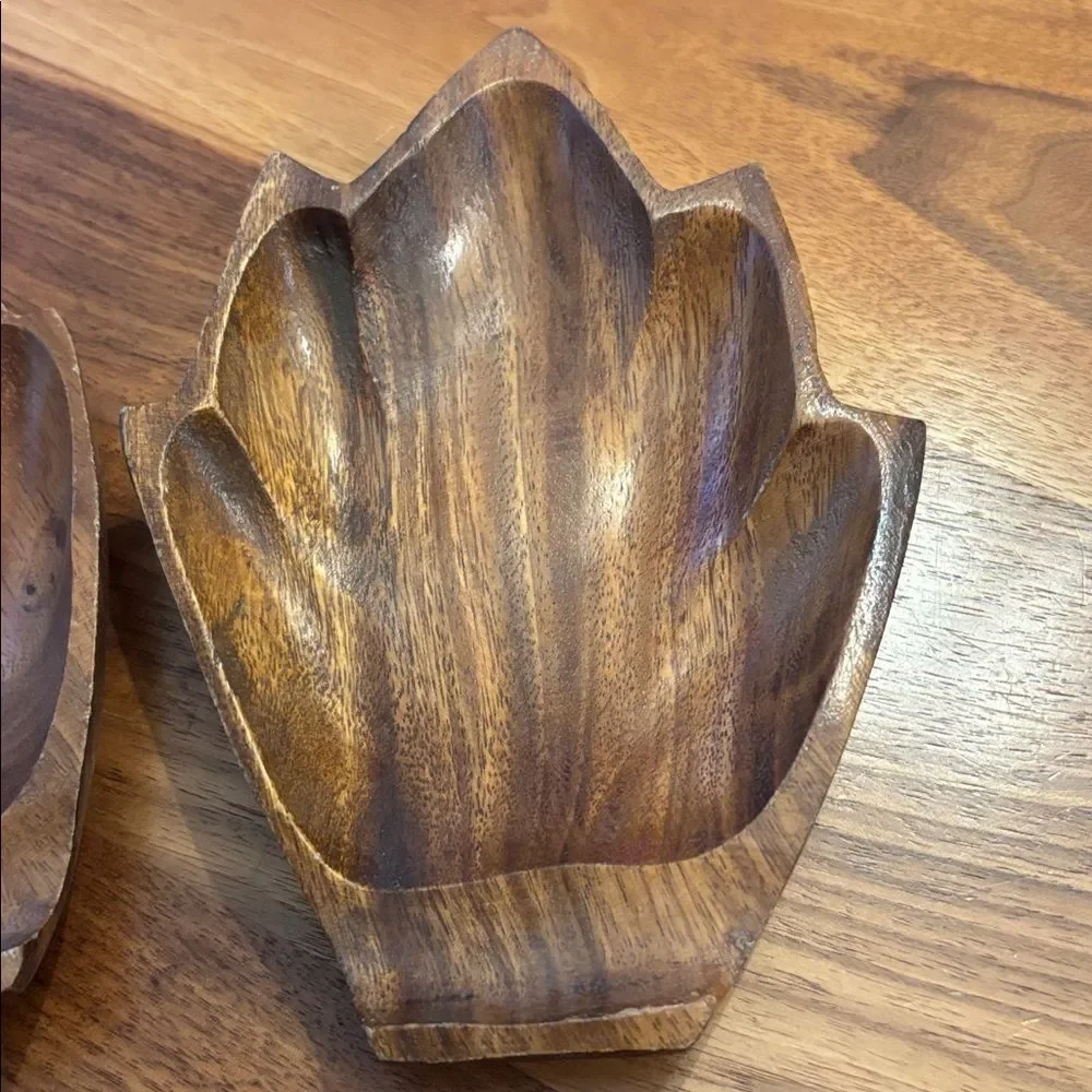 Vintage Hand Carved Wooden Bowls Set of Two Nut Candy Dish